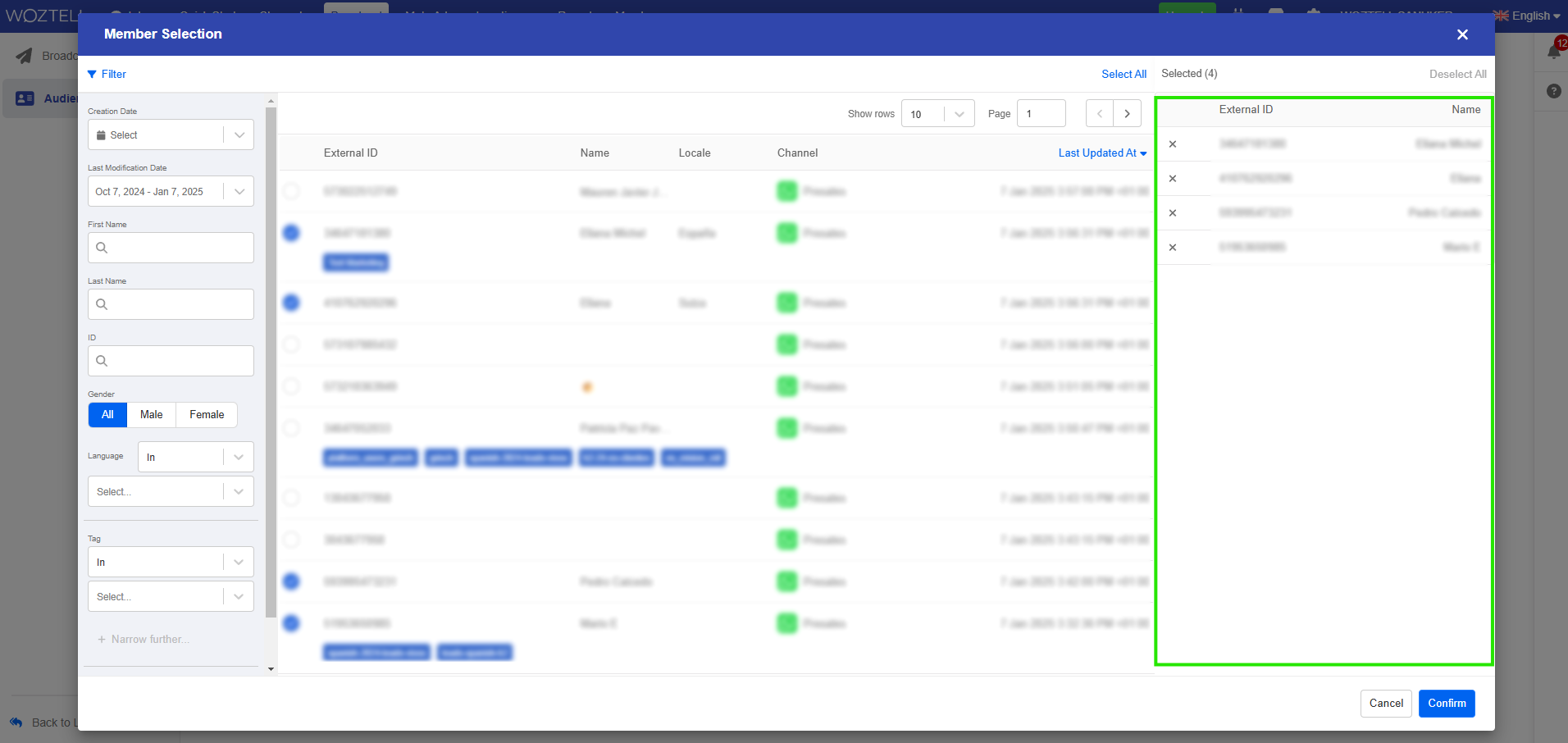New Broadcast Panel | WOZTELL Platform Documentation