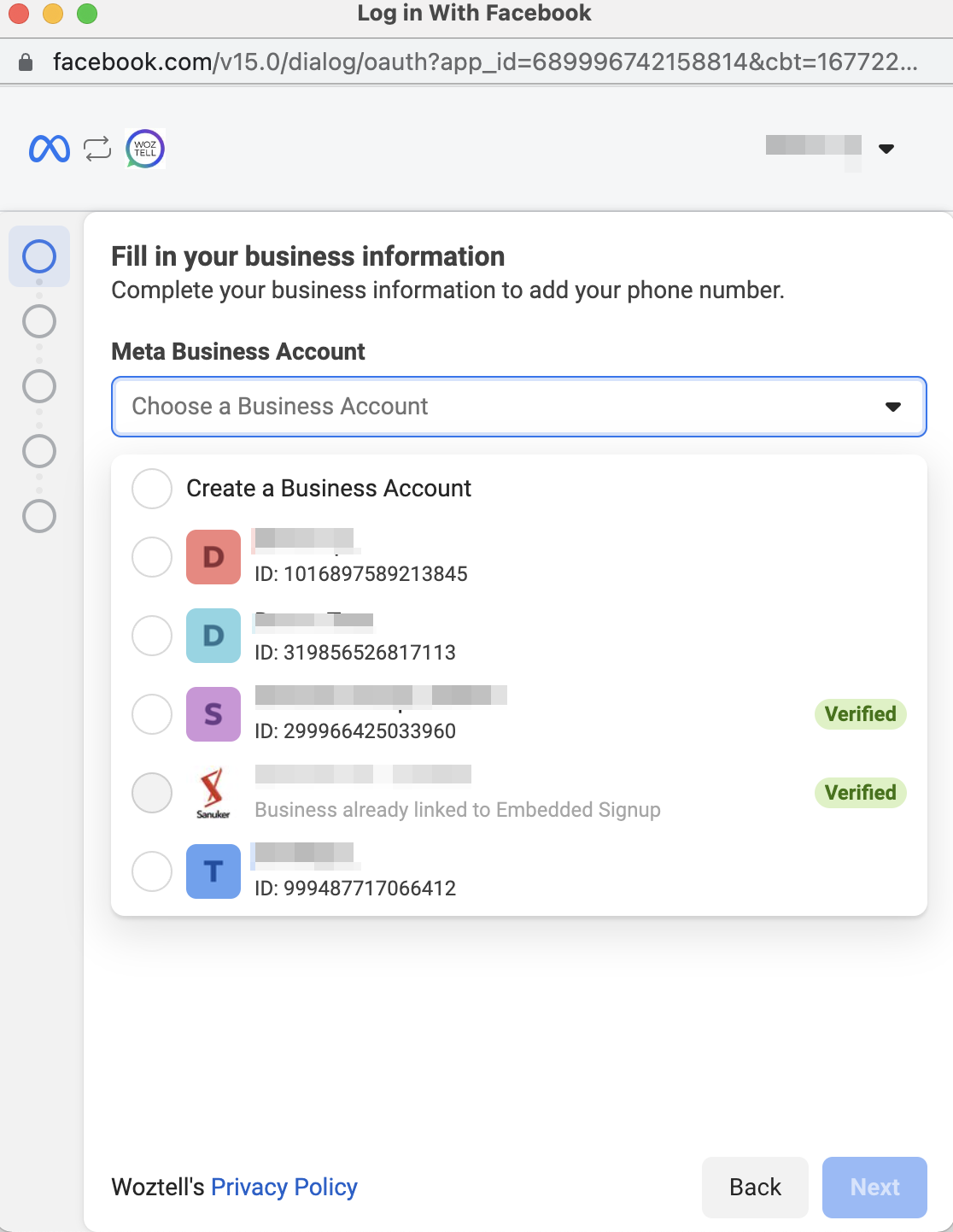 Create or Select a Facebook Business Account