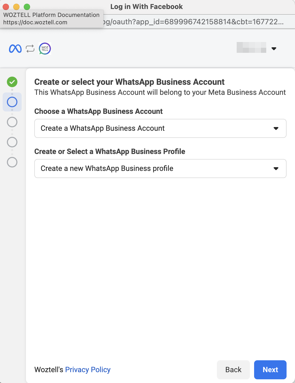 Create or Select a WhatsApp Business Accont