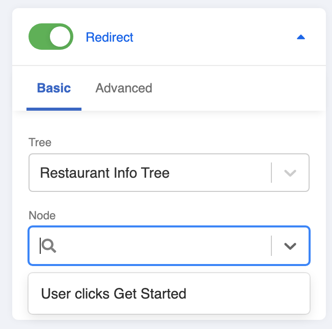Select the tree and node you want to redirect to